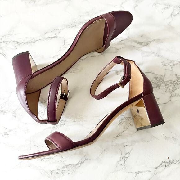 Tory Burch Cecile Maroon Leather Ankle Strap‎ Block Heel Sandals women’s size 11 - Picture 1 of 14